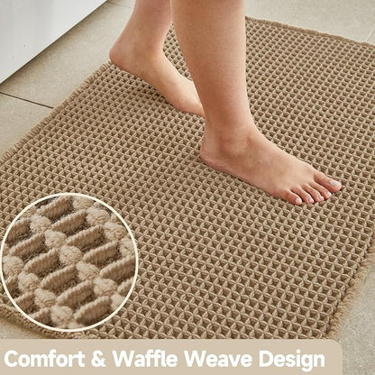 Waffle Runner Rug Bathroom, Long Boho Bathroom Rugs Non Slip Washable Super Absorbent Quick Dry Farmhouse Bath Decor, 60"x24" Khaki