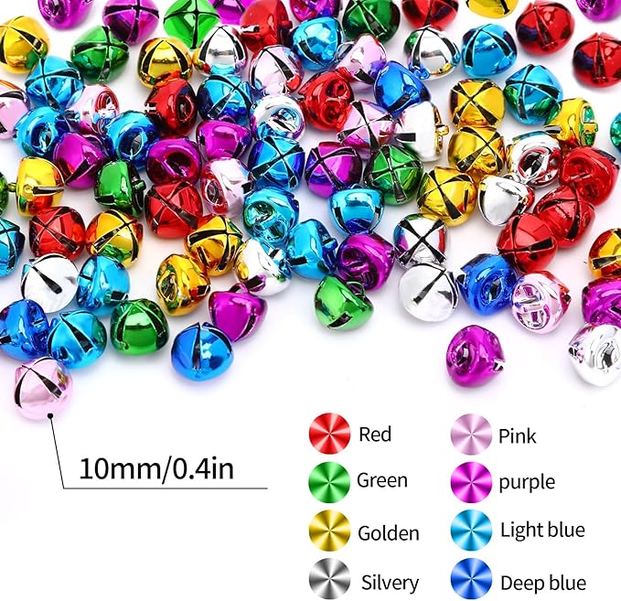 Augshy 240 Pieces Multicolour Jingle Bells, 2/5 Inch Craft Bell Bulk for Christmas Home and Pet Decorations Xmas Decor Party Favors Supplies