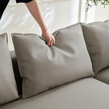 WILLIAMSPACE 124.8" Leather Curved Sofa Couch, Modern Upholstery Luxury Sofa with Pillows, Left Hand Facing Sectional Couch for Living Room (Right-Facing,Light Grey Leather)