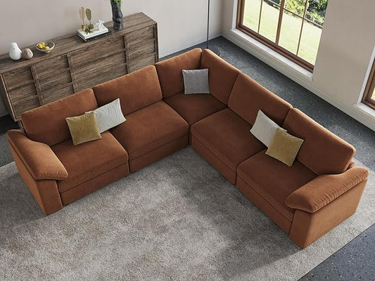 EASE MOOSE White Chenille Sectional Modular Sofa,Oversized L Shape Sectional Couch Wide Deep Modular Sofa Couch,Brown
