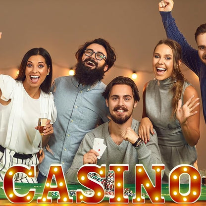 Casino Movie Night Letters Sign Party Decor Battery Powered Marquee Lighted Sign LED Alphabet Letter Lights for Christmas Casino Theme Party Birthday Home Tabletop Decor Supplies Xmas Gift