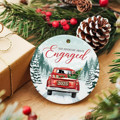 ZAGKOO Engagement Ornament 2025 – First Christmas Engaged Ornament 2025 for Couples – Ceramic Keepsake for Bride to Be, Fiance, and Newly Engaged Women – Party Decoration