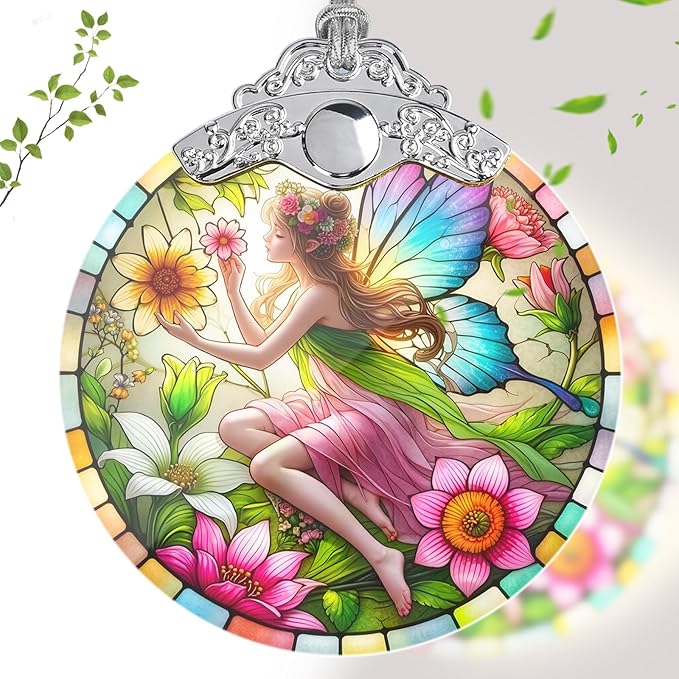 Stained Glass Fairy Christmas Ornaments, Fairy Christmas Tree Decoration, Hanging Xmas Tree Decor