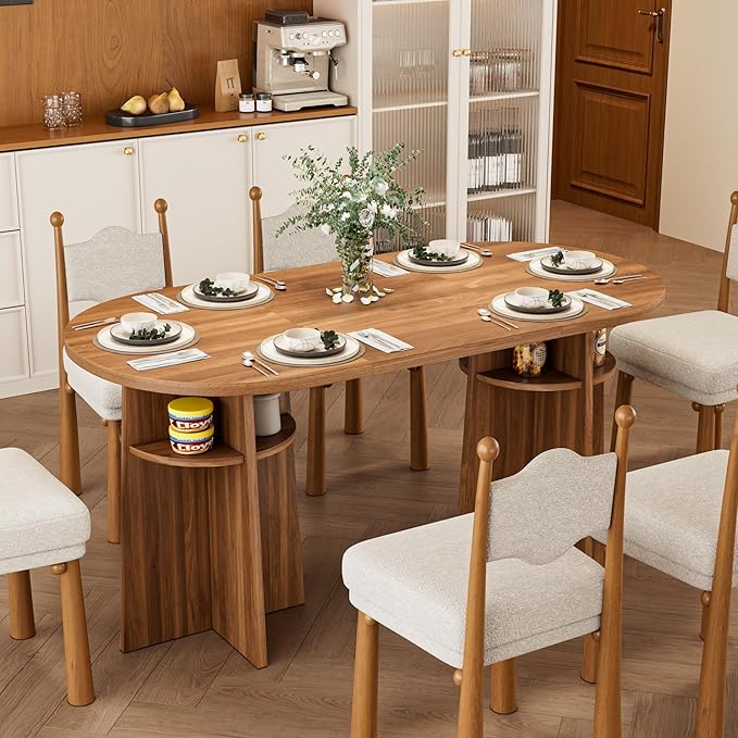 63” Oval Dining Table for 6 People, Modern Dining Room Table with Heavy Duty Legs, Farmhouse Wooden Kitchen Dinner Table with Large Tabletop for Home, Living Room, Office