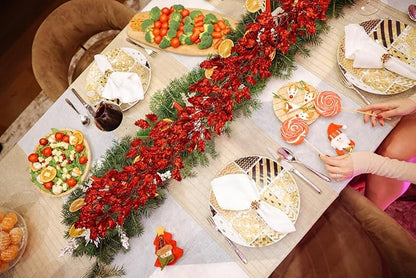 3 Pcs 6FT Christmas Garland Red Glittered Artificial Holly Leaves for Mantle Christmas Tree Decorations Indoor Outdoor Hanging Garland Ornaments Home Decor Garden Door Wall Window Stair Decoration