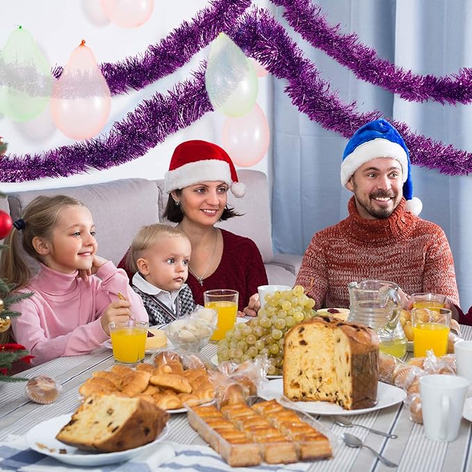 WILLBOND 50 ft Christmas Tinsel Garland Metallic Tinsel Twist Garland Christmas Tree Decorations New Year Wedding Birthday Hanging Decorations Party Supplies, 3 Inch(Purple)