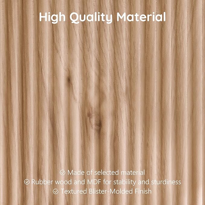 Fluted 5 Drawer Tall Dresser with Curved Profile,47.8" Tall Drawers with Reeded Texture,Gold Handles Storage Organizer Cabinet for Bedroom,Living Room,Entryway,Light Oak