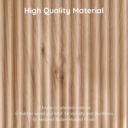 Fluted 5 Drawer Tall Dresser with Curved Profile,47.8" Tall Drawers with Reeded Texture,Gold Handles Storage Organizer Cabinet for Bedroom,Living Room,Entryway,Light Oak