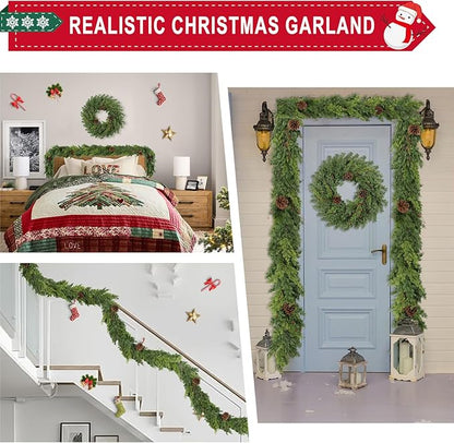 6 Ft Real Touch Christmas Garlands with Pine Cone,Thick and Lush，Bendable guirnaldas navideñas, Lifelike Pine Cedar Garland, Christmas Garland for Mantle,Indoor Outdoor Christmas Decorations