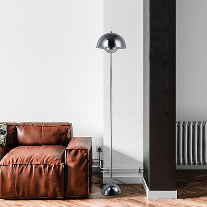 COSYLUX Modern Floor Lamp for Living Room, Industrial Tall Standing Lamp for Bedroom, Metal Shade Reflecting Light Reading Floor Lamp for Office, Nursery Room, Corner(Chrome)
