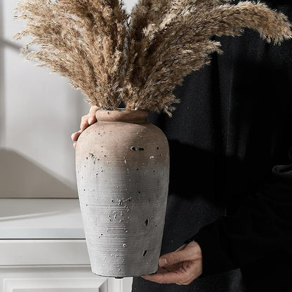 Large Ceramic Rustic Vase, 11 inch Minimalist Decorative Farmhouse Tall Vase for Home Decor, Living Room, Shelf Decor, Enterway, Wedding, Table Decoration, Brown