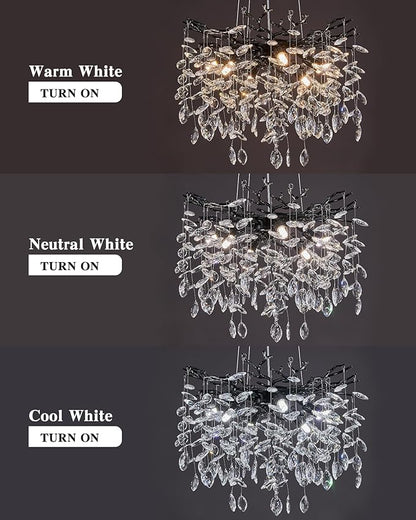 Modern Tree Branch Crystal Chandelier Luxury Black Crystal Pendant Lighting 18" Contemporary 6-Light Chandeliers for Dining Room Kitchen Bedroom Living Room