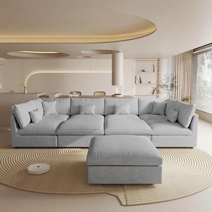 Cloud Couch for LivingRoom,190" U Shaped Modular Sectional Couch with Storage Ottoman,Down Filled 9 Seater Convertible Sleeper Sofa Bed Oversized Furniture,Grey