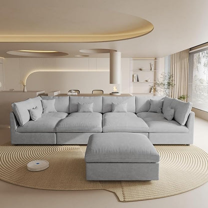 Cloud Couch for LivingRoom,190" U Shaped Modular Sectional Couch with Storage Ottoman,Down Filled 9 Seater Convertible Sleeper Sofa Bed Oversized Furniture,Grey