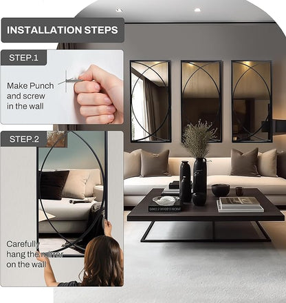 LuxenHome 3 Pieces Black Metal Rectangular Wall Mirror Set Large Vanity Mirror for Bedroom, Black Accent Metal Entryway Wall Mirror, Wall Mounted Mirror Living Room Wall Decor