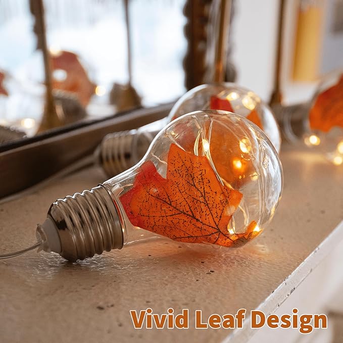 YOLIGHT Fall Decoration Fairy Bulb Lights Maple Leaf Lights Battery Operated with Remote Timer 10ft 10 LED Globe String Lights for Thanksgiving Autunm Harvest Halloween Party Christmas Décor