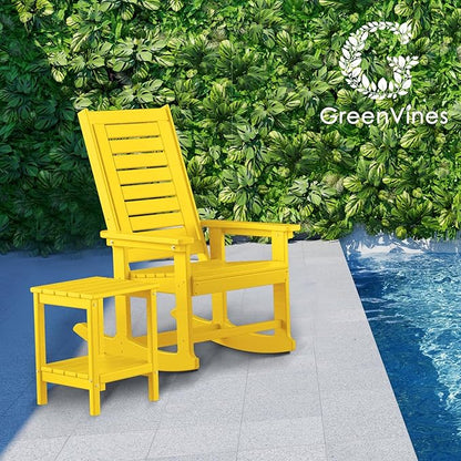 GREENVINES Outdoor Rocking Chairs | Set of 4 | Porch Rocker | HDPE Plastic | Yellow | Oversized Rockers | High Back | Big & Tall | Ladder Back | for Patio Outside Backyard Balcony Garden