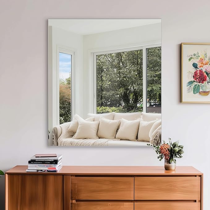 KOCUUY Frameless Mirror, 30"x30" Square Rectangle Bathroom Wall Mirror for Over Sink, Upgraded Shatterproof Unframed Design for Bedroom, Living Room, Entryway