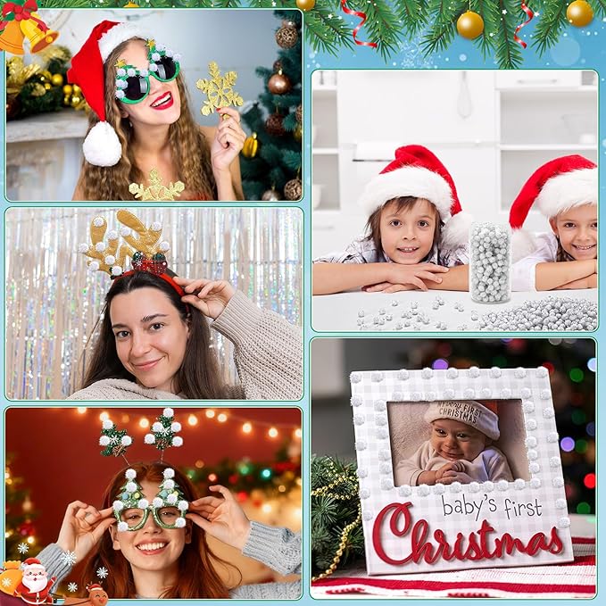 SEPGLITTER Christmas Pom Poms Balls, 1000 Pieces Light White Glitter Pompoms Pom Poms for Crafts Making DIY Holiday Christmas Decorations Supplies (0.4 inch/1 cm )