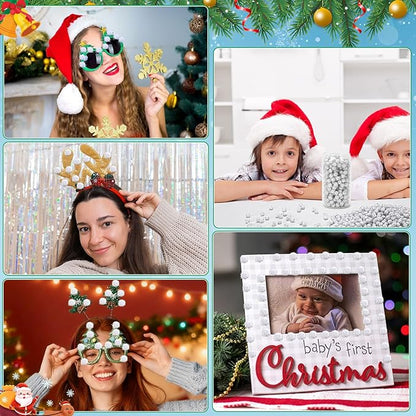 SEPGLITTER Christmas Pom Poms Balls, 1000 Pieces Light White Glitter Pompoms Pom Poms for Crafts Making DIY Holiday Christmas Decorations Supplies (0.4 inch/1 cm )