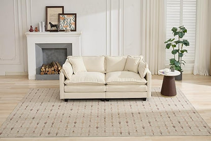 SoarFlash 71.6" Chenille Sectional Sofa, Comfy Modular Loveseat Sofa, Modern 2-Seat Couch Deep Seat Sofa Set for Living Room,Beige