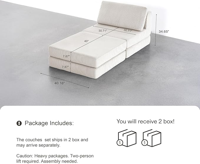Boneless Couch Cloud Modular Sectional Couches for Living Room, Modern Oversize Sofa with Deep Seat, Modular Sectional Sofa with Ottoman, No Assembly Required