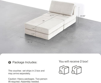Boneless Couch Cloud Modular Sectional Couches for Living Room, Modern Oversize Sofa with Deep Seat, Modular Sectional Sofa with Ottoman, No Assembly Required