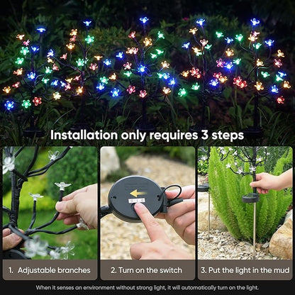 Solar Garden Lights Outdoor Waterproof,Solar Flowers for Outside Decorative,Solar Powered Fairy Outdoor Decorations for Yard,Patio,Lawn,Pathway Christmas Gardening Gifts Garden Decor 4 Pack