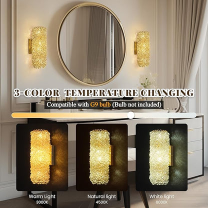 Modern Sconces, Beaded Crystal sconse Light Fixtures,Indoor Gold Wall Lamp,Crystal Vanity Wall Mount Lamp,Elegant Wall Lighting for Living Room Bedroom Bathroom Hallway Stairway Bedside