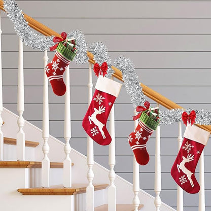 50 Feet Silver Christmas Tinsel Garland for Christmas Tree Decorations, Metallic Twist Shiny Tinsel Hanging Xmas Garlands for Stairs Mantle Fireplace Home Indoor Outdoor Holiday Party Suppliers Decor