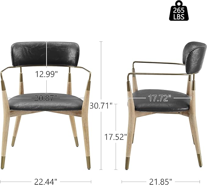 Art Leon Dining Chairs Set of 4 - Mid Century Modern Dining Room Chairs, Faux Leather Upholstered with Open Backrest, Wishbone Chair with Wood Legs, Black, CC084