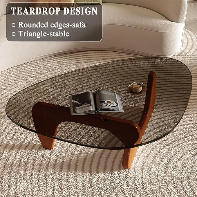 Modern Glass Coffee Table for Living Room, Mid Century Coffee Table, Stylish Coffee Tables, Suitable for Bedroom Living Room Reception Office Tables（Walnut/Grey，Large）