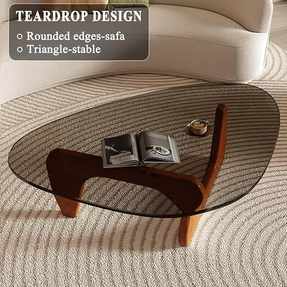 Modern Glass Coffee Table for Living Room, Mid Century Coffee Table, Stylish Coffee Tables, Suitable for Bedroom Living Room Reception Office Tables（Walnut/Grey，Large）