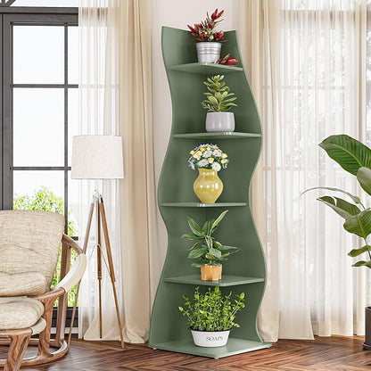LITTLE TREE Small Corner Shelf, Modern 5-Tier Wall Corner Bookshelf, Stylish Bookcase Storage Rack for Small Space, Living Room, Bedroom