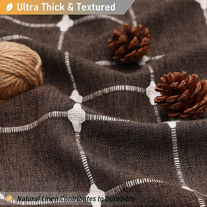 BTTN Extra Long Shower Curtain - 72x84 Inch Long Boho Chic Tassel Linen Fabric Shower Curtain Set with Hooks, Tall Modern Farmhouse Elegant Heavy Duty Thick Cloth Shower Curtains for Bathroom - Brown