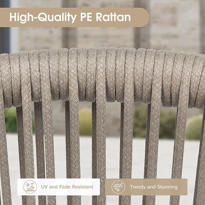 PURPLE LEAF 9 Pieces Outdoor Metal Furniture Set Patio Conversation Sets Dining Table Set, 1 Square Dining Table and 8 Modern Chairs with Cushions Seat Champagne