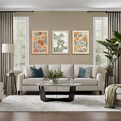 ILLBDR Framed Wall Art Wildflower Floral Canvas Wall Art Botanical Print Set of 3, Flower Illustrations Minimalist Modern Artwork Boho Abstract Decor for Living Room Bedroom Bathroom, 12x16 inch