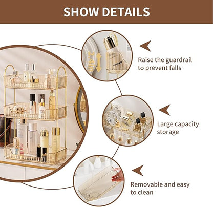 3 Tier Bathroom Organizer Countertop Makeup Perfume Skincare Organizer for Bathroom Dresser Vanity (Gold)