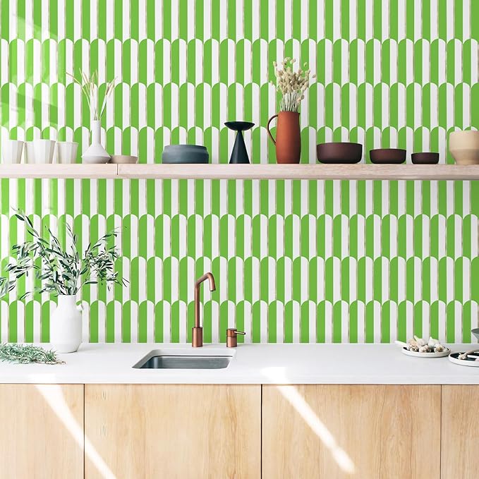 Vamos Tile Peel and Stick Backsplash Seamless Tile for Kitchen,White and Grass Green PVC Mixed Light Gold Self Adhesive Fish Scale Metal Mosaic Tiles (10 Sheets)