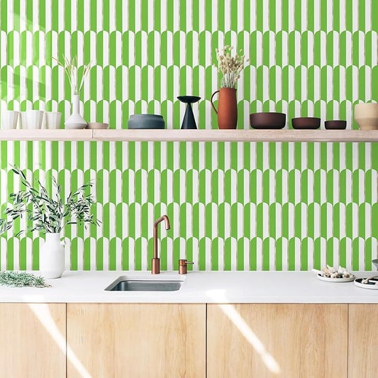 Vamos Tile Peel and Stick Backsplash Seamless Tile for Kitchen,White and Grass Green PVC Mixed Light Gold Self Adhesive Fish Scale Metal Mosaic Tiles (10 Sheets)