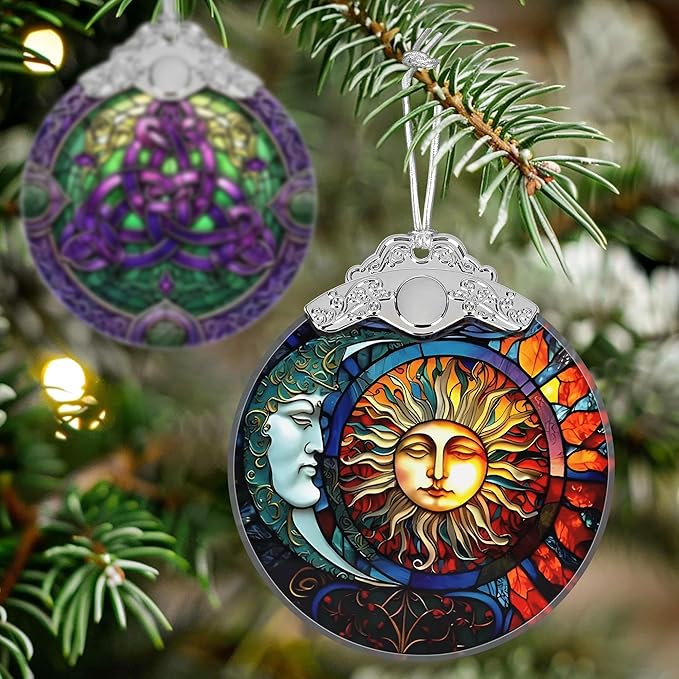 Stained Glass Sun and Moon Ornament - Christmas Ornaments - Christmas Tree Decorations - Holiday Present Ideas - Gift Exchange