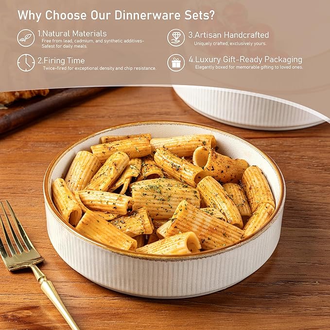 GBHOME 7.5'' Stoneware Pasta Bowls, Serving Bowls Set of 6 for Kitchen, Double Reactive Glaze Bowls for Fruit,Pasta,Salad,Oatmeal,Meal, Microwave Safe (6 pcs)
