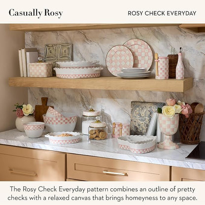 MACKENZIE-CHILDS Everyday Oval Casserole Baker, Cute Oven Baker, Small, Pink-and-White Rosy Check