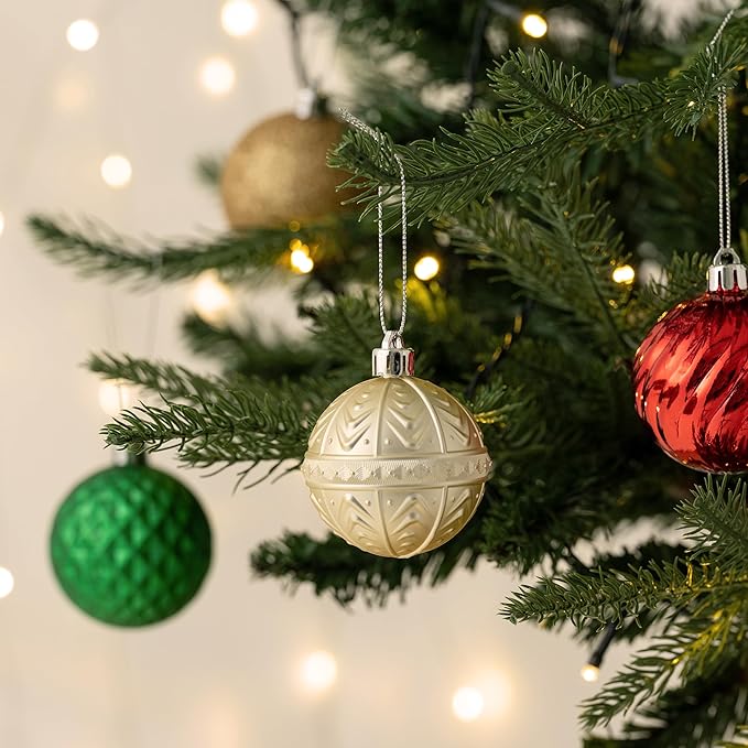 Valery Madelyn 100ct Christmas Tree Decorations Ball Ornament Set, Red Green Gold Shatterproof Hanging Ornaments Bulk for Xmas Holiday Party Decor