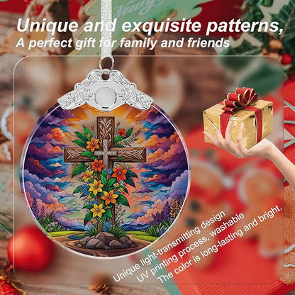 Cross Religious Christmas Ornaments Crystal Glass with Gift Box, Christian Ornament for Christmas Tree Xmas Decorations, Holiday Keepsake Present Exchange Ideas