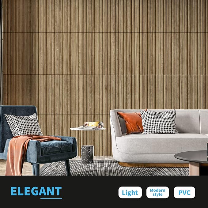 Art3d Slat Wall Panel, 3D Fluted Textured Panel 12-Tile 19.7 x 19.7in. - Walnut