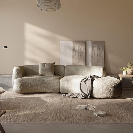Acanva Modern Curved Sectional Living Room Couch, Minimalist Comfy Boucle Fabric Modular Sofa for Apartment, Home Office, 114" W Right Hand Facing, Light Coffee