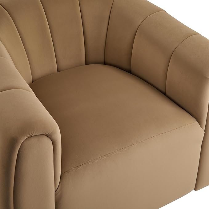 Christopher Knight Home Monroe Velvet Swivel Club Chair,Armchair with 360-Degree Rotation, Upholstered Barrel Swivel Sofa Chair for Living Room/Bedroom, Tufted Back,Thick Cushion, Iron Base, Camel