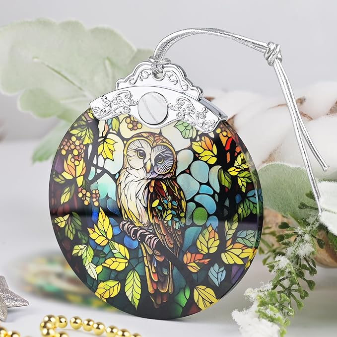 Christmas Ornament, 2025 Ornaments for Christmas Tree, Stained Glass Hanging Ornament, Holiday Ornaments, Unique Gift Idea - Owl on The Branch