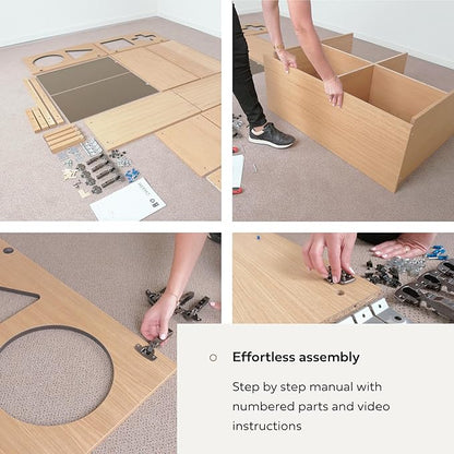 WERMO 37'' Showcase Display Cabinet with Geometric Cut-Out Doors - Modern Curio Cabinet for Dining Room, Living Room, Entryway. Trophy Case, Collectible Display Case Wood with Door & Storage Consoles (Walnut)